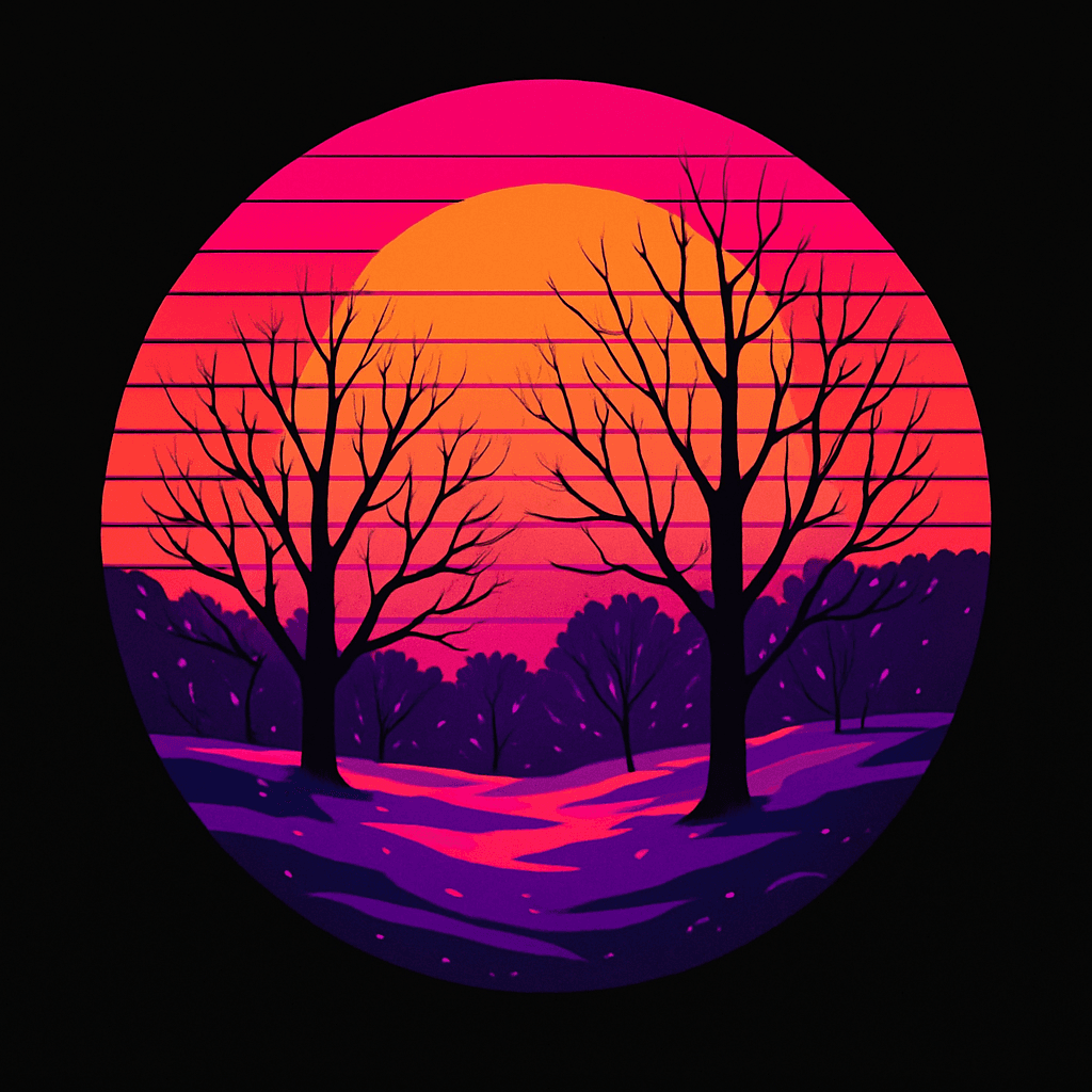 Retro Sunset Forest Silhouette