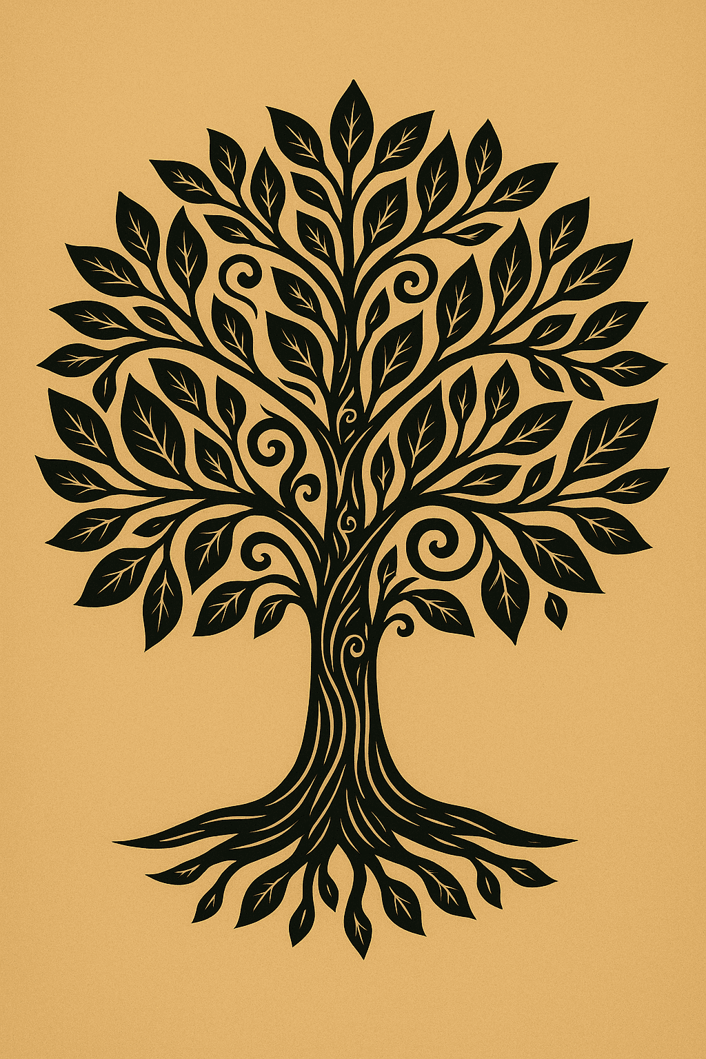 Elegant Black Tree Silhouette with Swirling Branches
