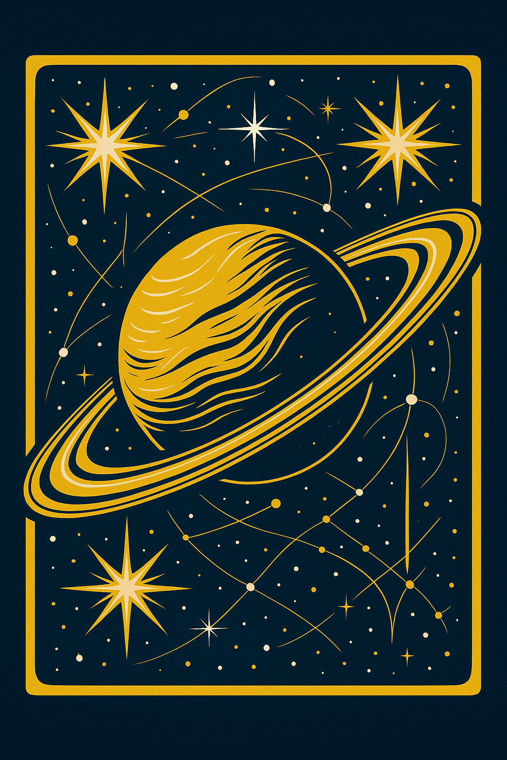 Retro Cosmic Saturn with Radiant Stars