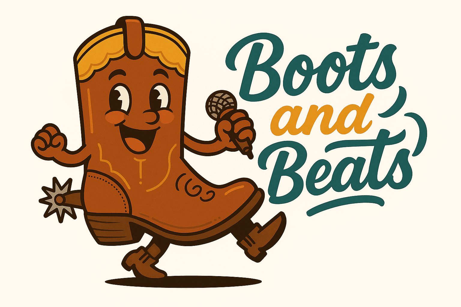 Happy Cowboy Boot Singing with 'Boots and Beats' Text