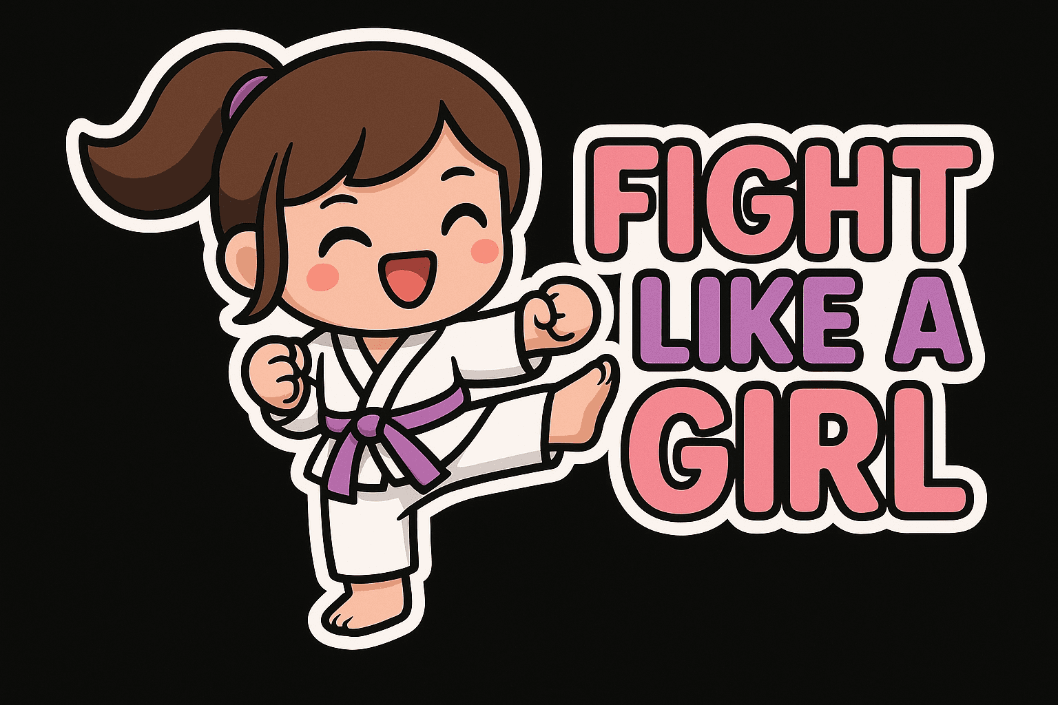 Cute Girl Karate Fighter with Empowering Quote