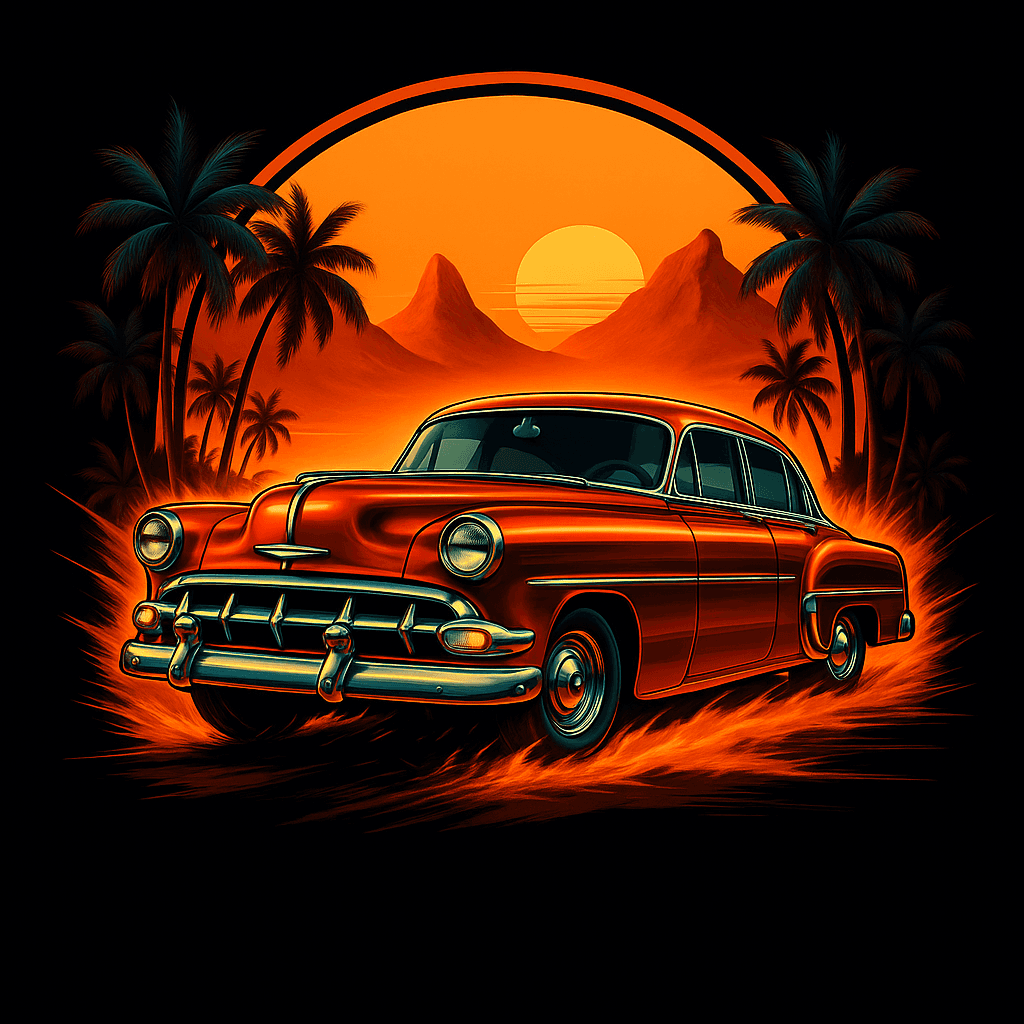 Retro Sunset Cruise with Classic Car