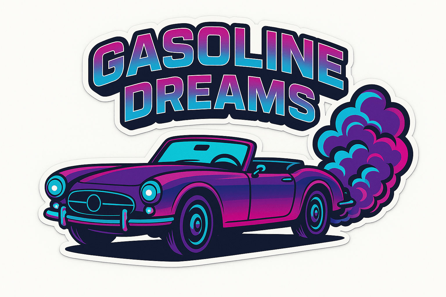 Retro Convertible Car with Neon Gasoline Dreams