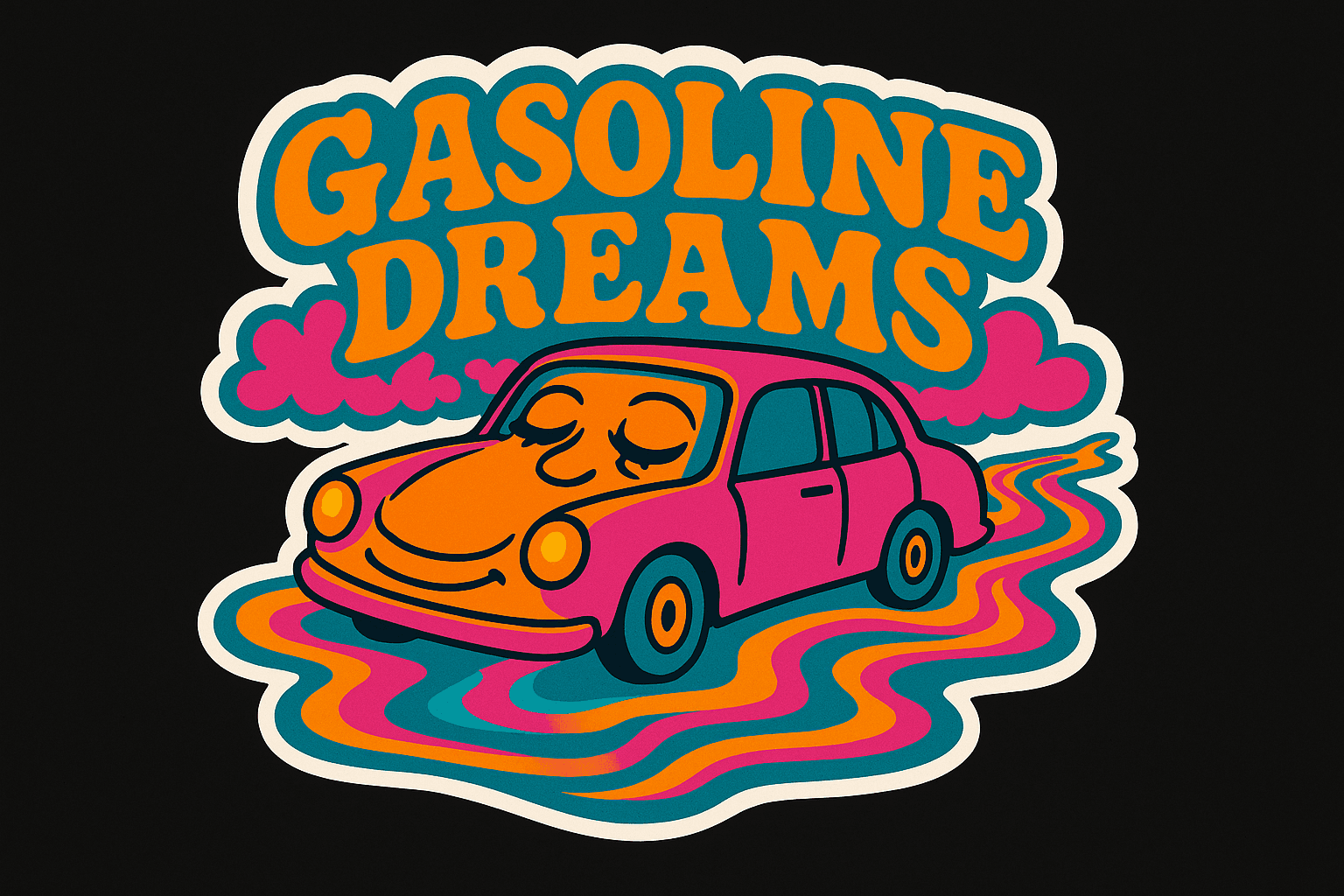 Psychedelic Vintage Car with Gasoline Dreams
