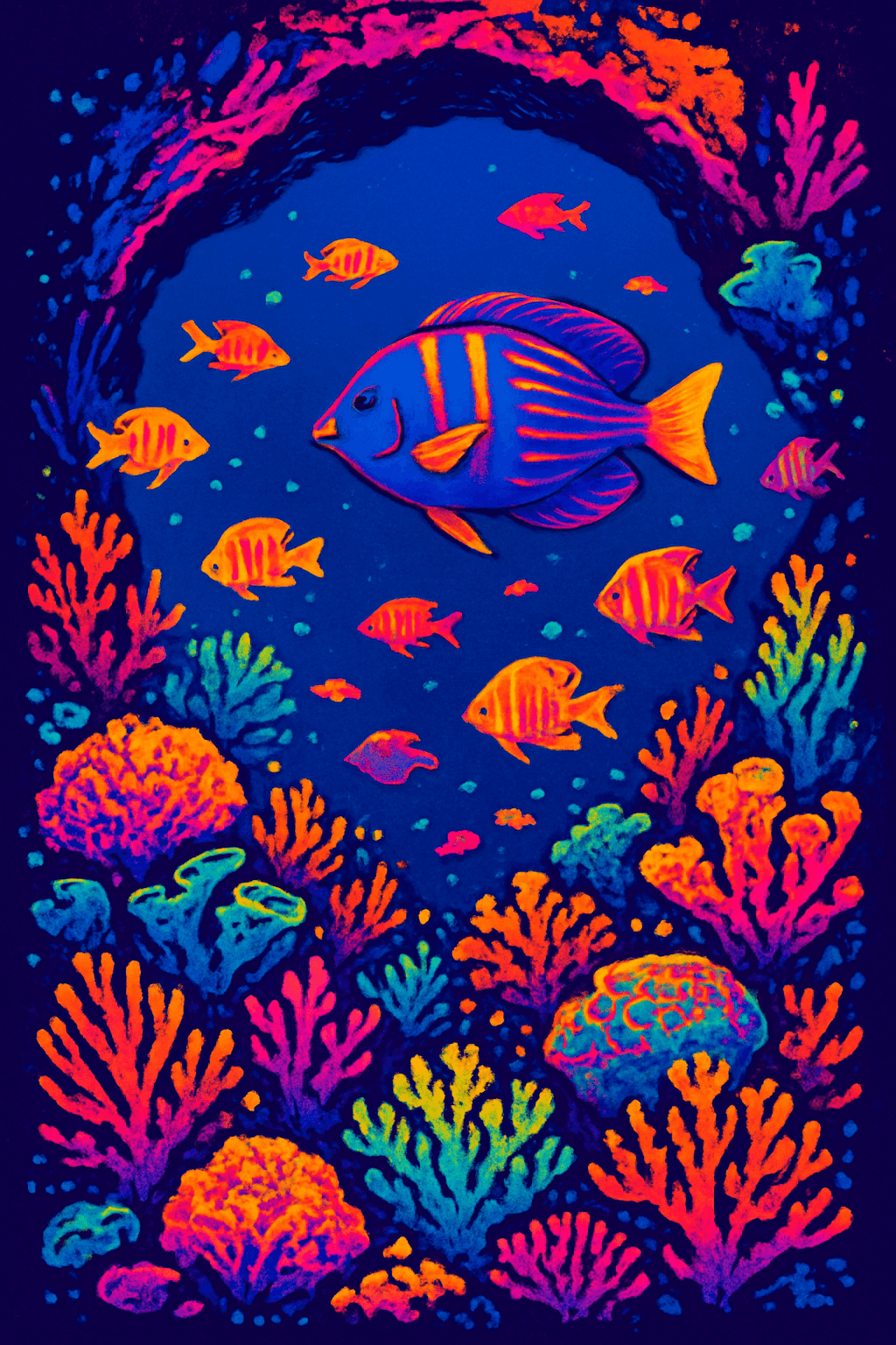 Neon Coral Reef Underwater Scene