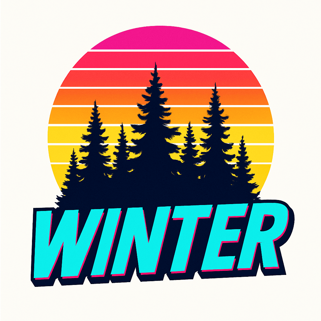 Retro Sunset Winter Forest Design