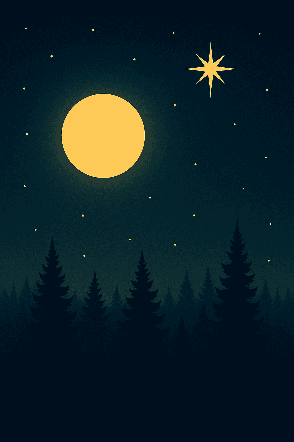 Glowing Moonlit Night Over Pine Forest