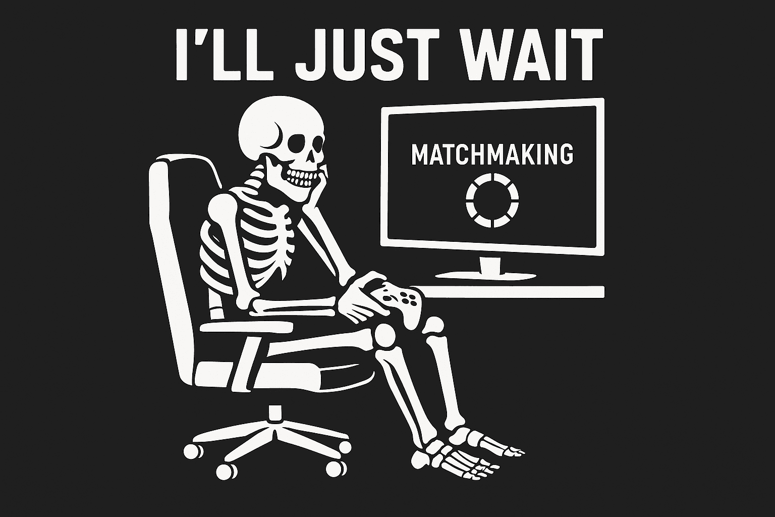 Waiting Forever Gamer Skeleton T-Shirt Design