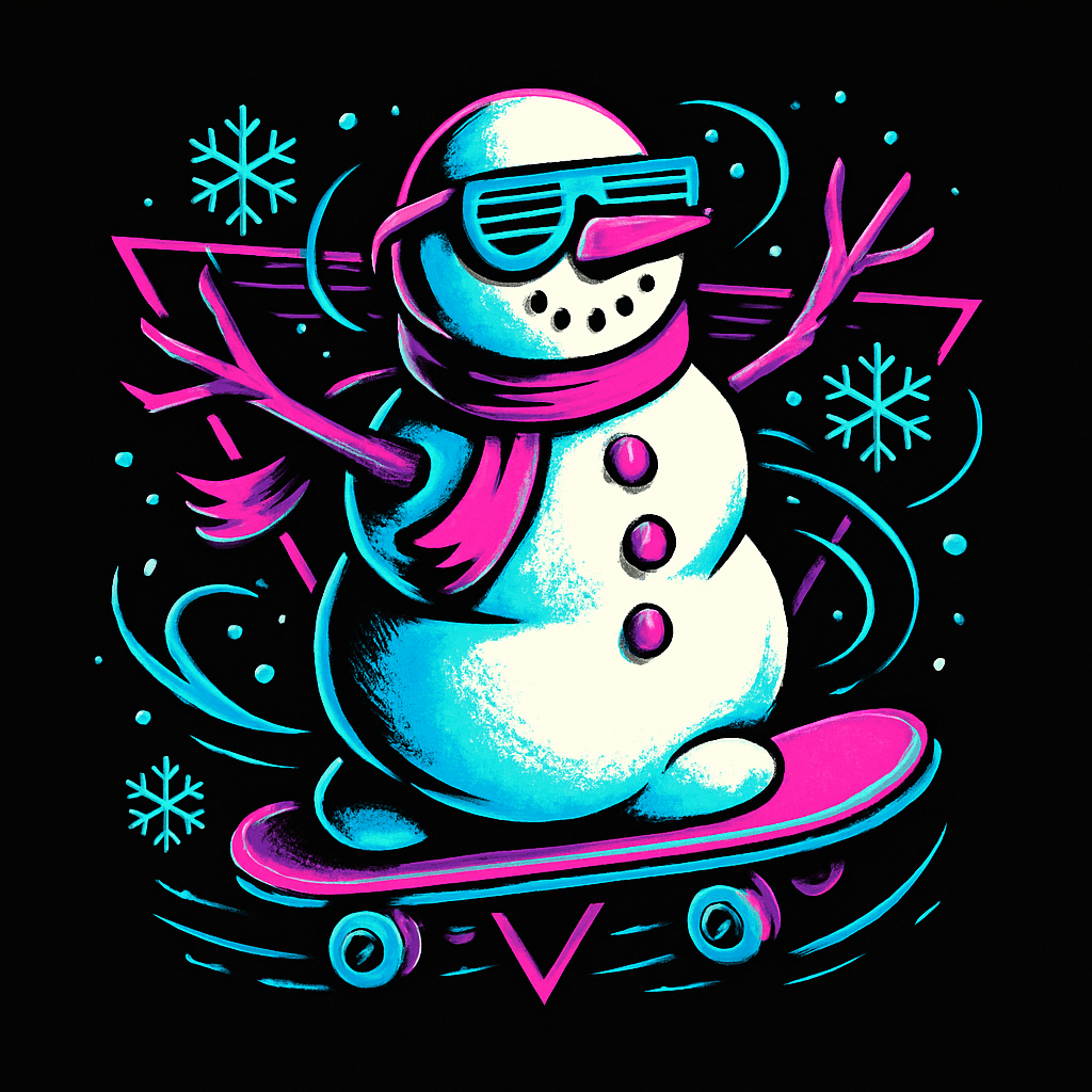 Cool Snowman Shreds on Skateboard