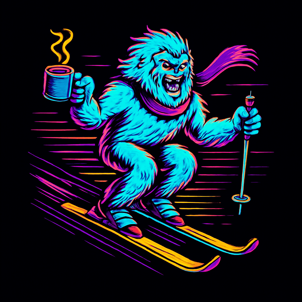 Skiing Yeti with Coffee – Fun Winter Adventure