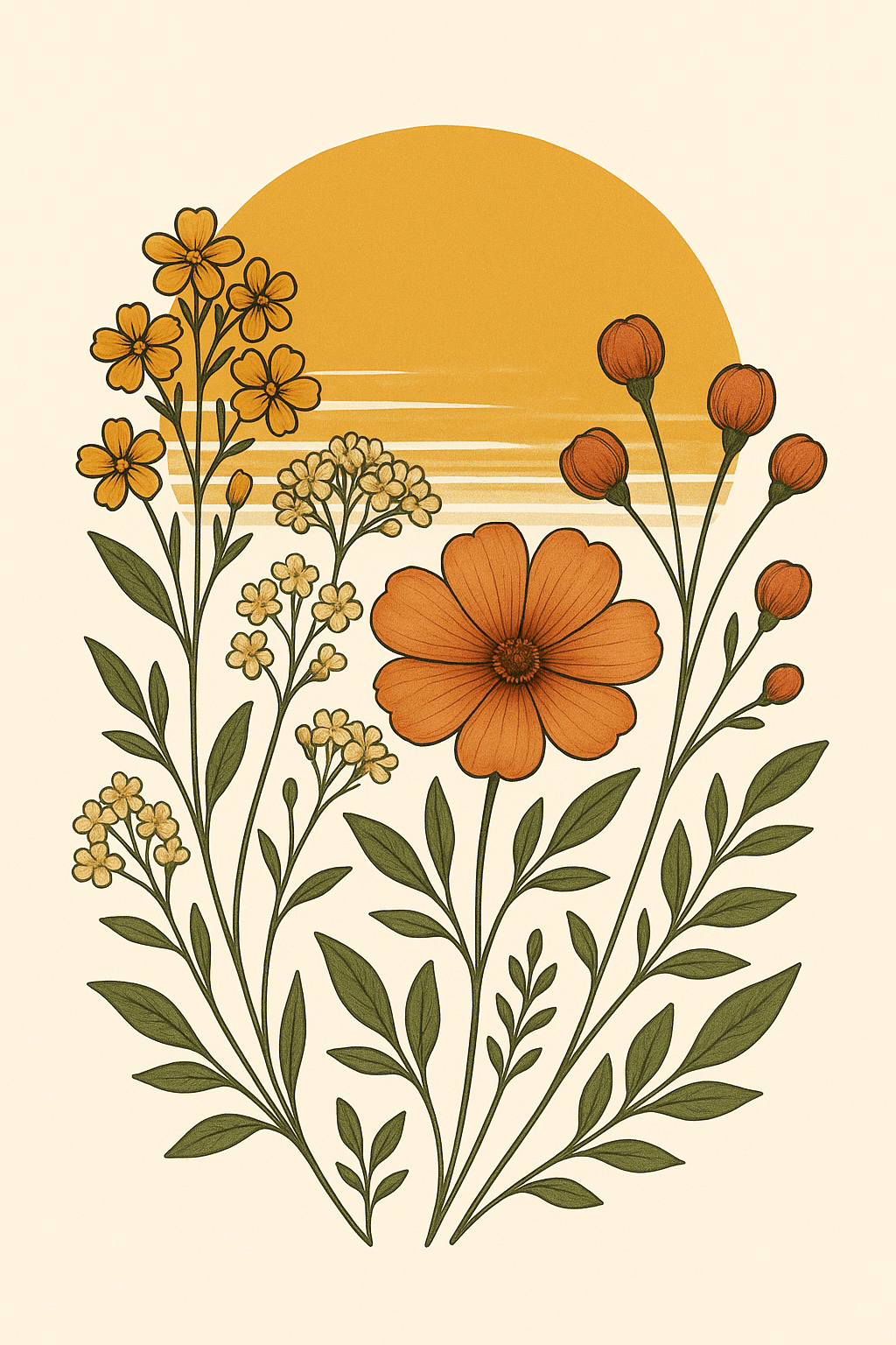 Vintage Floral Bouquet with Warm Sun
