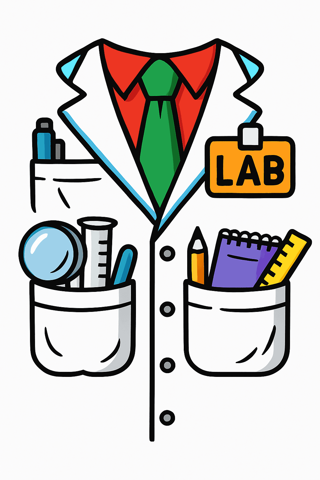 Lab Coat Cartoon with Science Tools