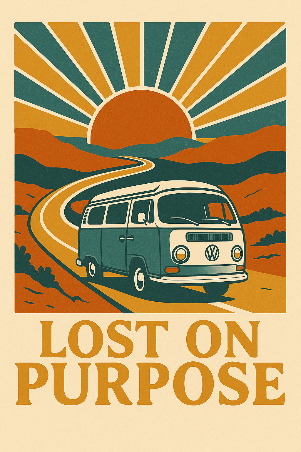 Retro Road Trip Van with Sunset Vibes