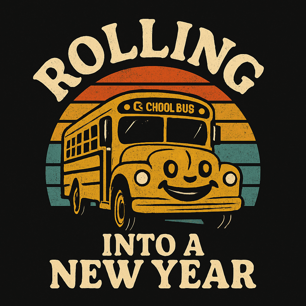 Rolling Into a New Year Retro School Bus
