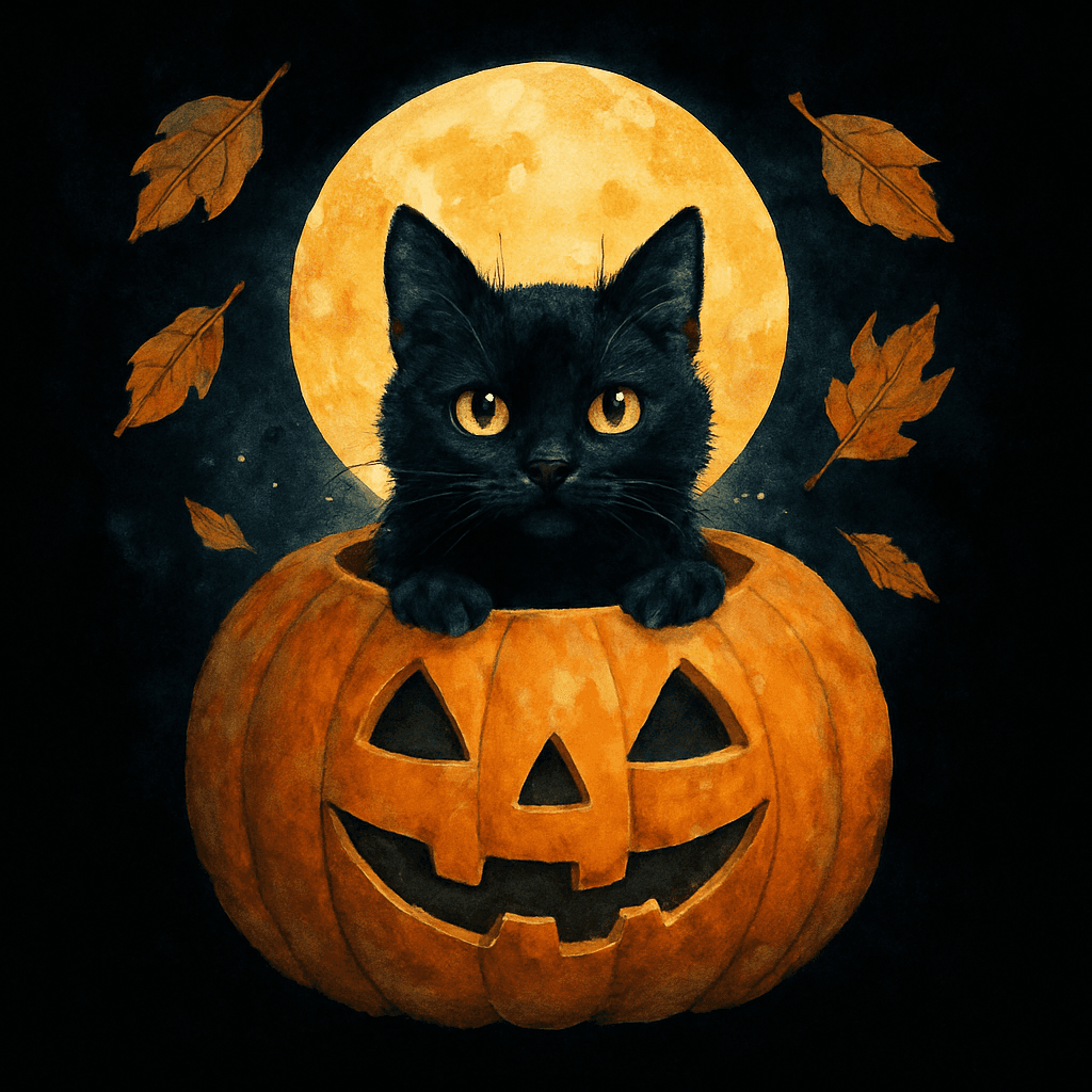 Spooky Black Cat in Jack-O'-Lantern
