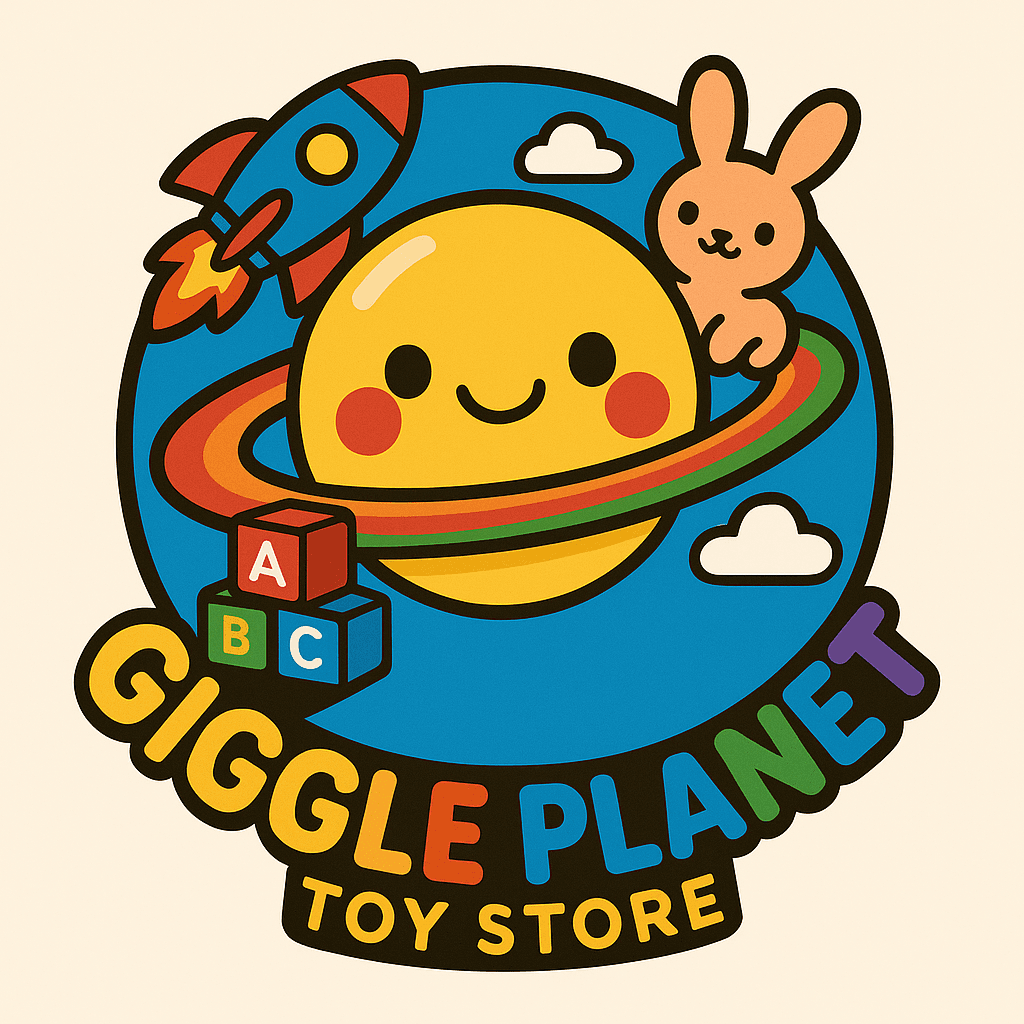 Playful Planet Toy Store Logo with Cute Characters