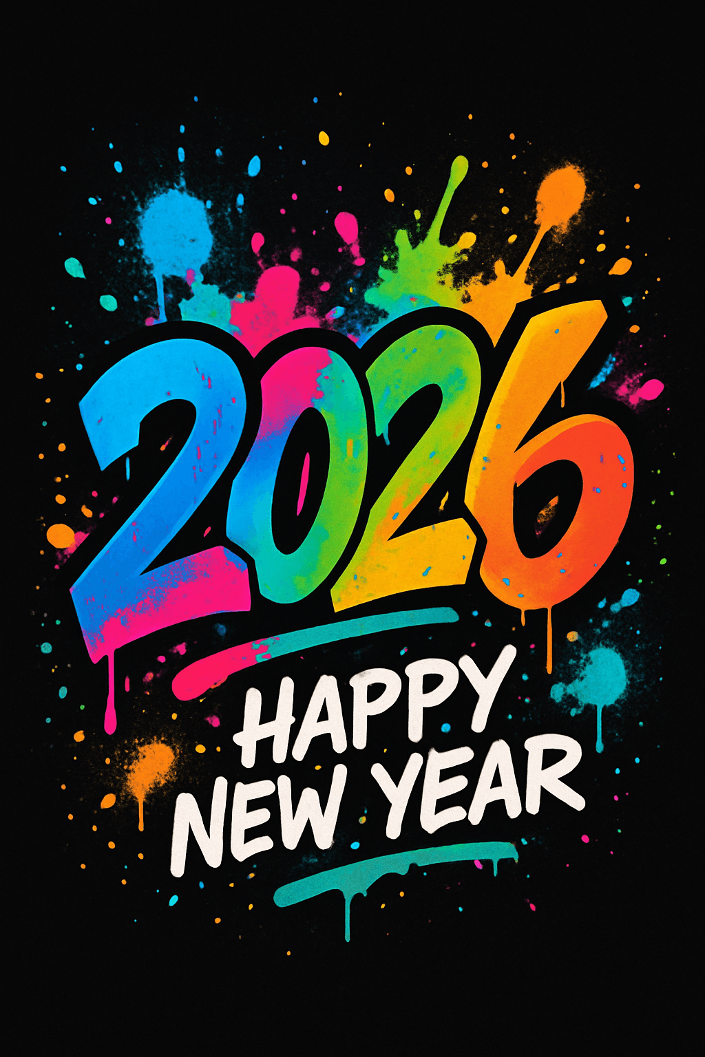 Vibrant 2026 Happy New Year Graffiti Splash
