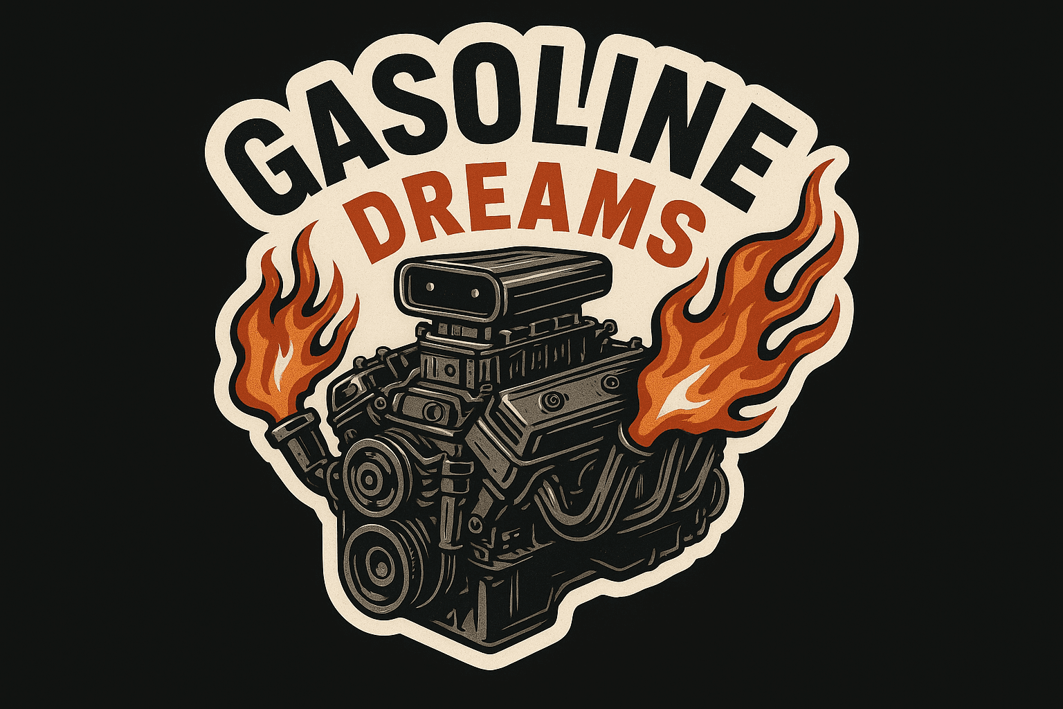 Vintage Muscle Car Engine with Flames Sticker