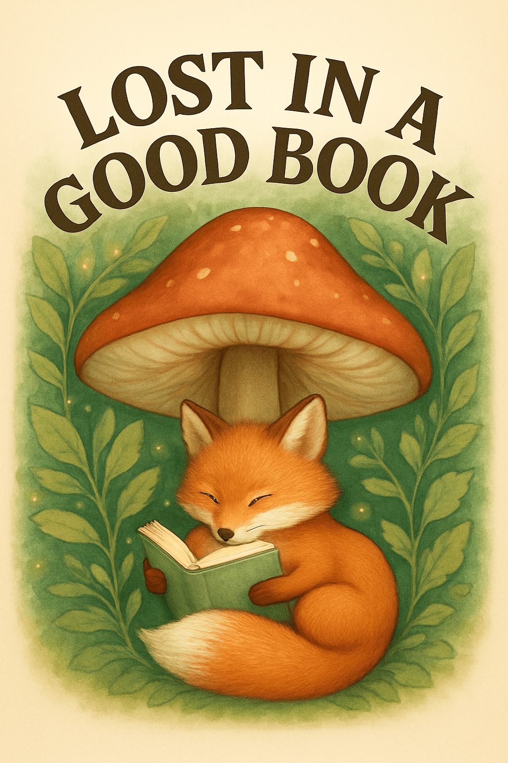 Whimsical Fox Reading Under Mushroom