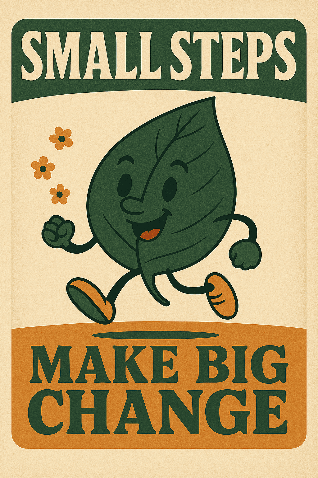 Retro Motivational Leaf: Small Steps, Big Change