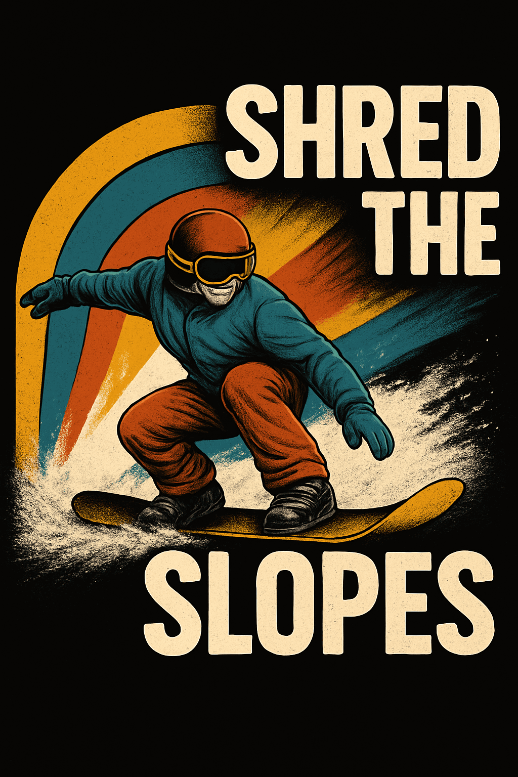 Retro Snowboarder Shred The Slopes Tee