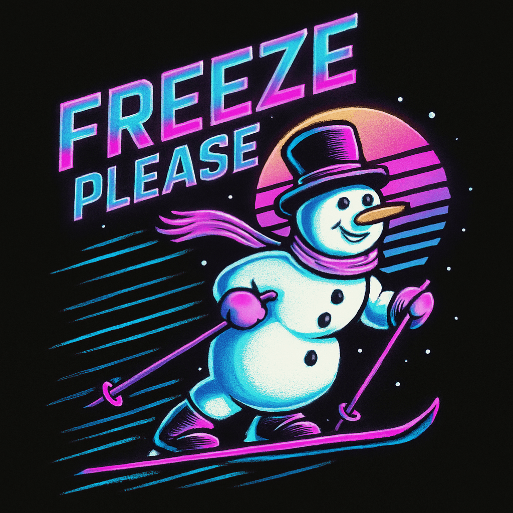Freeze Please: Retro Skiing Snowman Fun