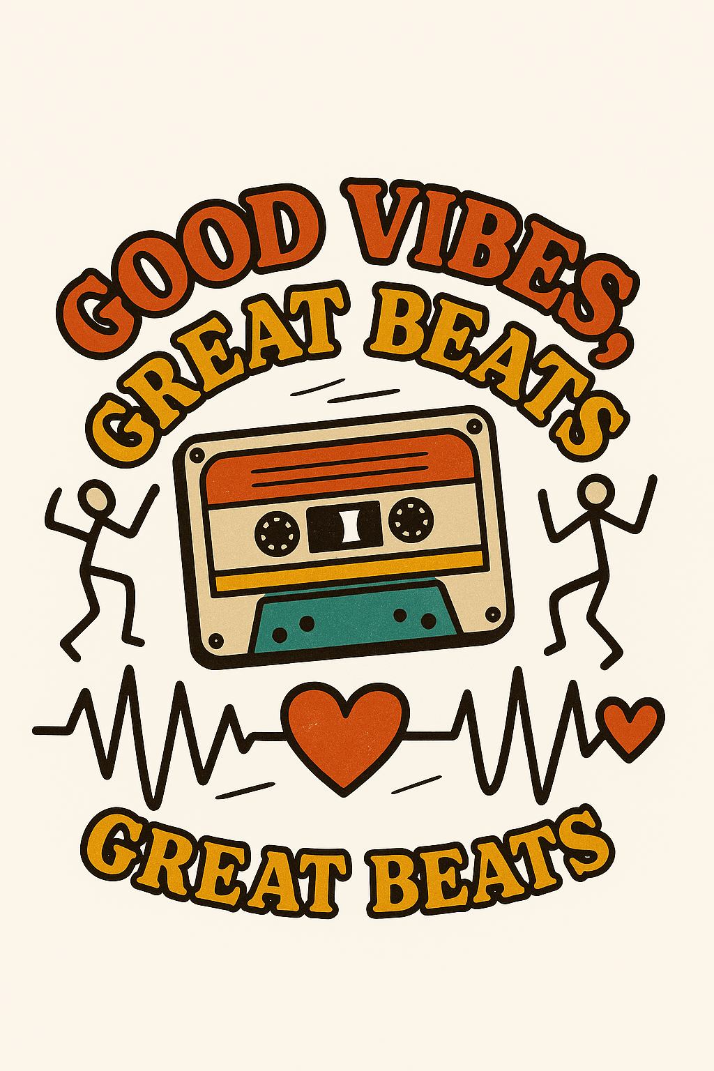 Retro Cassette Tape with Good Vibes & Dancing