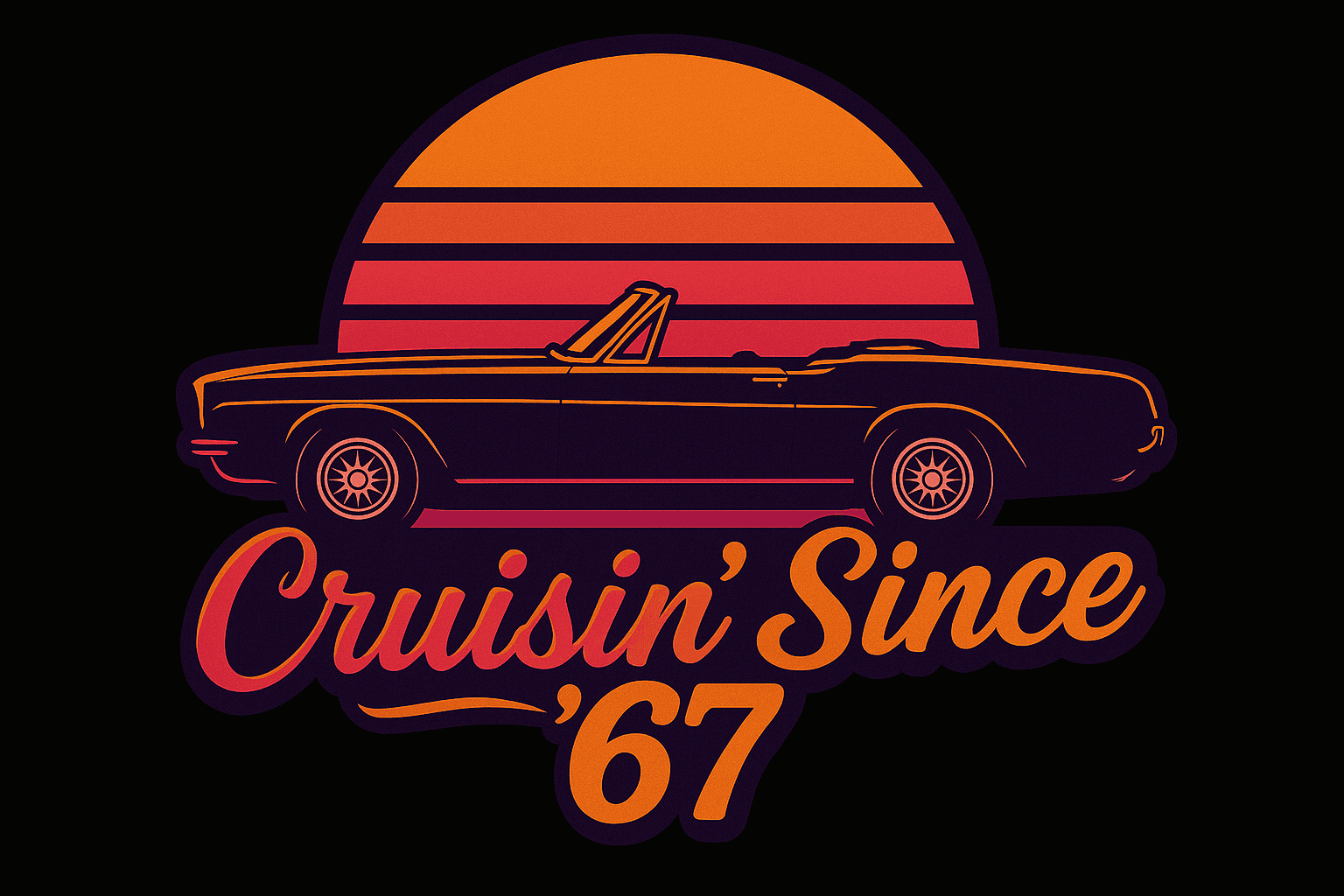 Retro Convertible Car with Sunset 'Cruisin' Since '67'