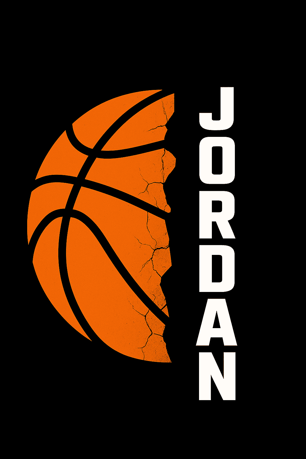 Cracked Basketball with Jordan Text Design