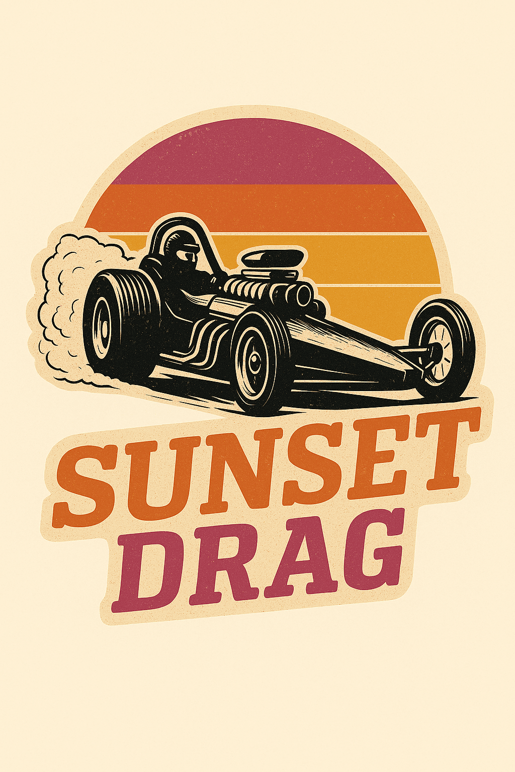 Vintage Sunset Drag Racing Sticker Design