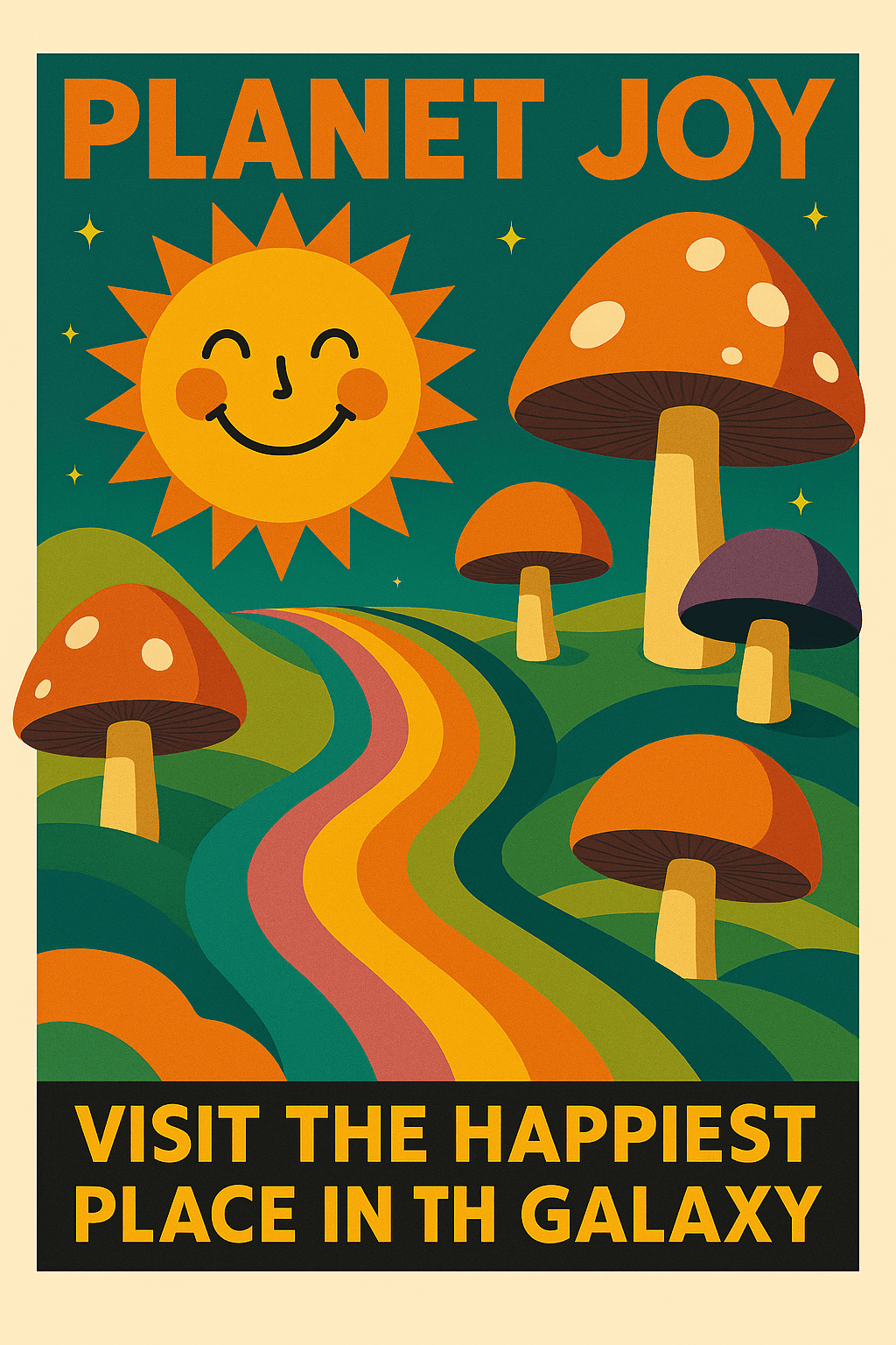 Planet Joy: Vibrant Retro Mushroom Wonderland