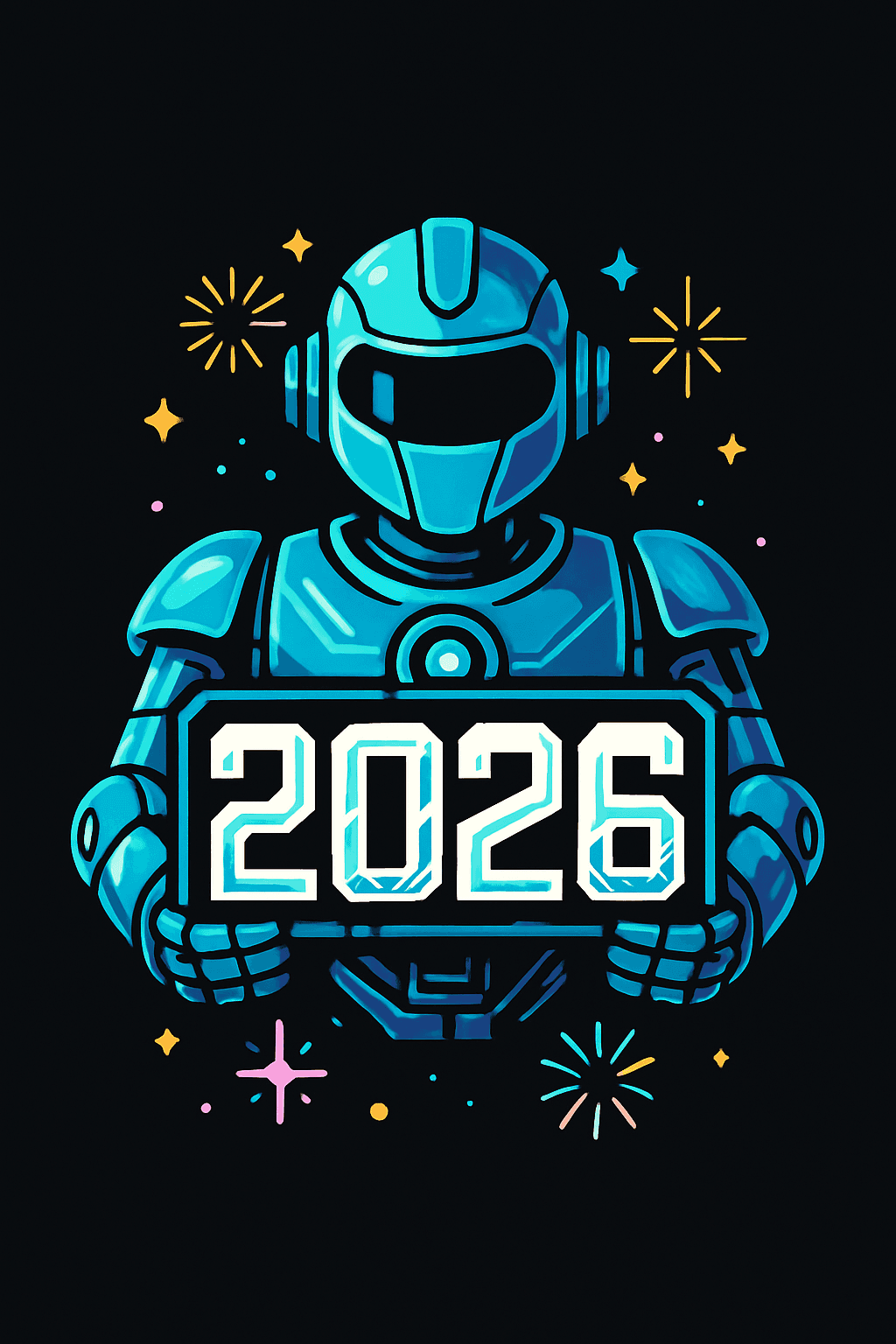 Futuristic Robot Holding 2026 Sign