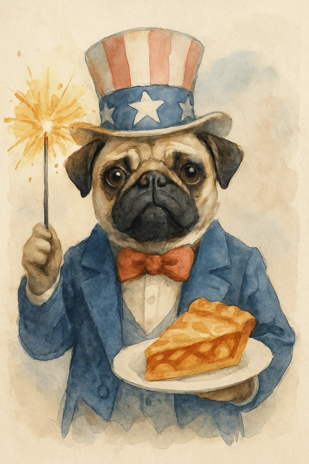 Patriotic Pug Celebrating with Pie