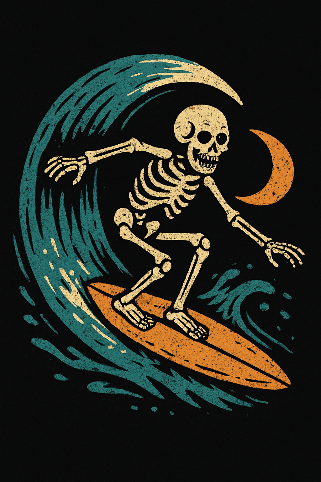 Skeleton Surfing the Moonlit Wave