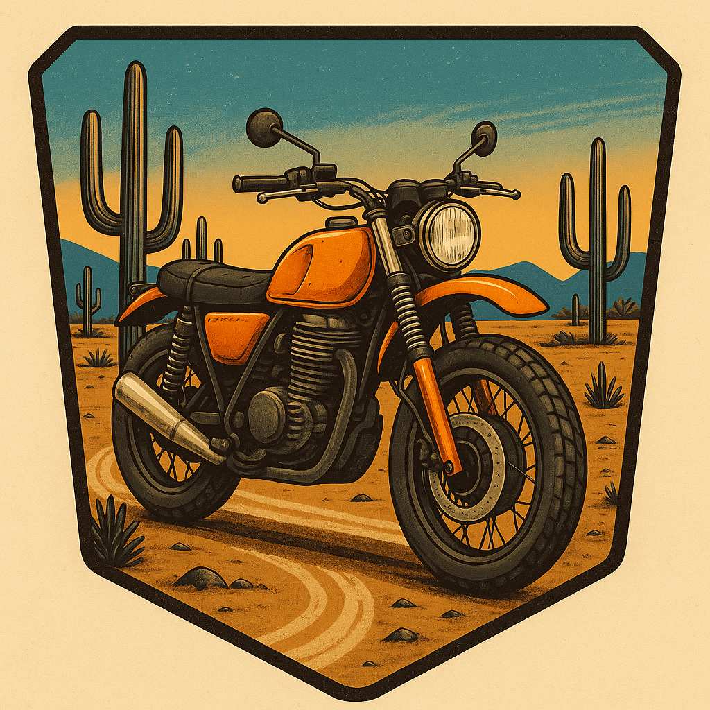 Vintage Orange Motorcycle in Desert Landscape