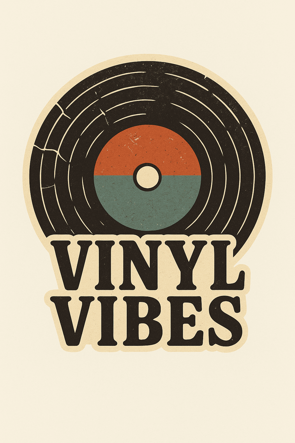 Retro Vinyl Record with Vintage Text Sticker