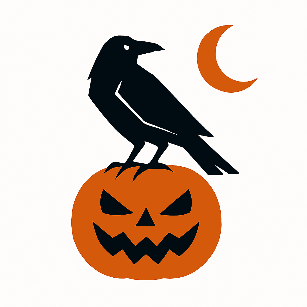 Spooky Crow on Jack-o'-Lantern with Crescent Moon