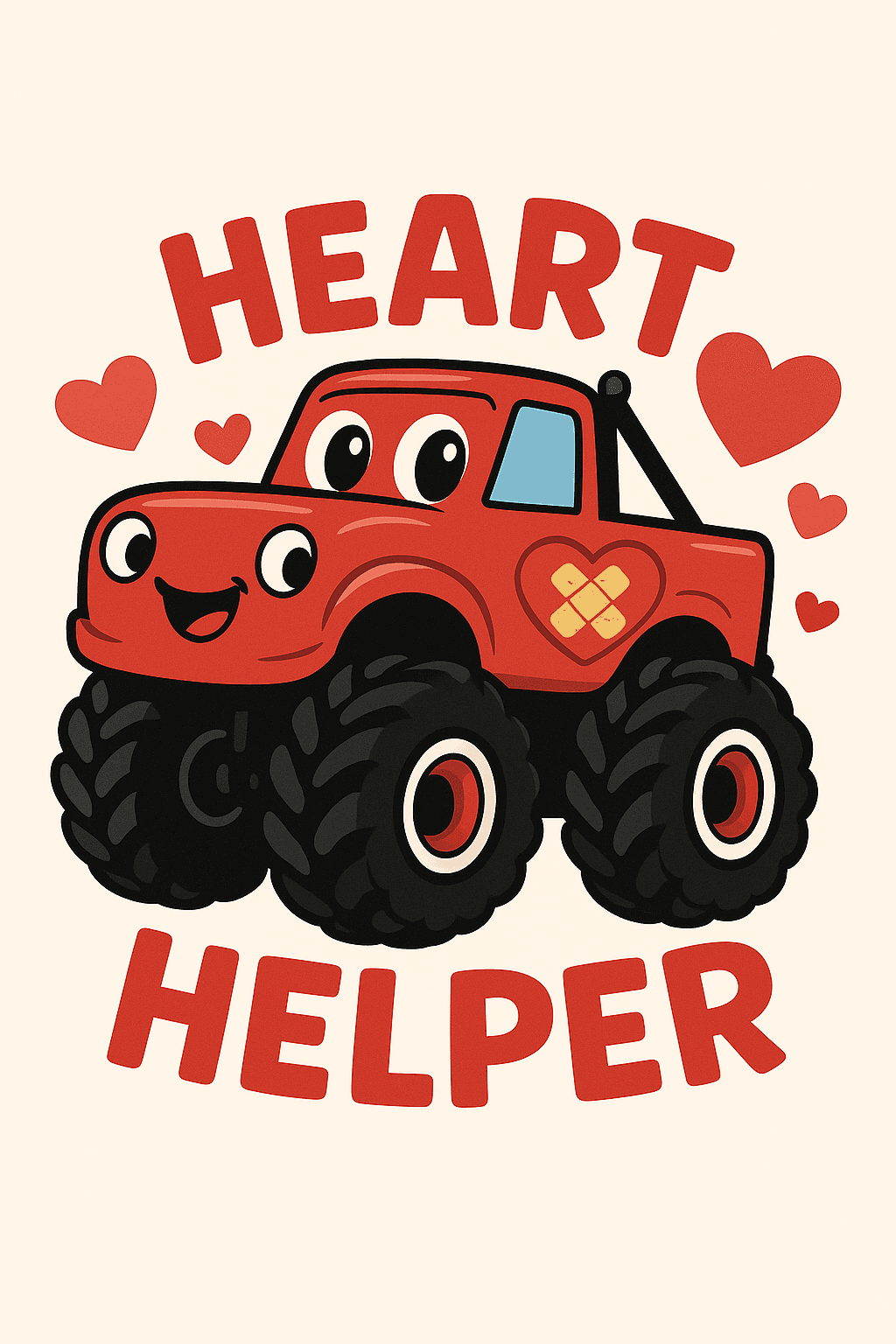 Cute Red Monster Truck Heart Helper Design