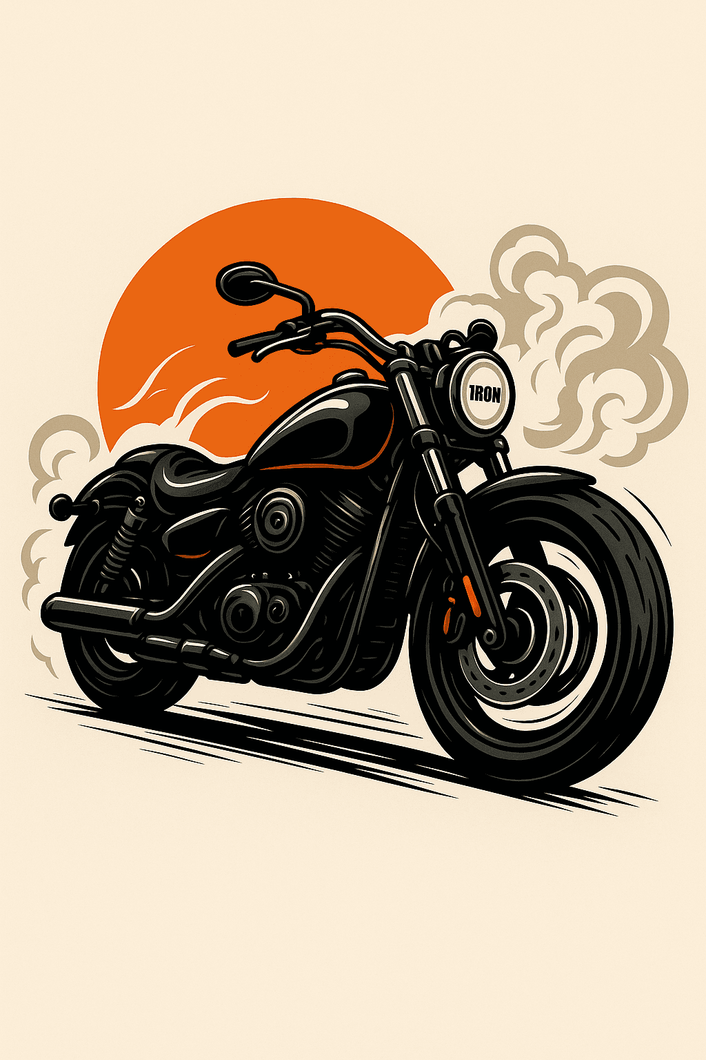 Bold Black Motorcycle with Fiery Sunset