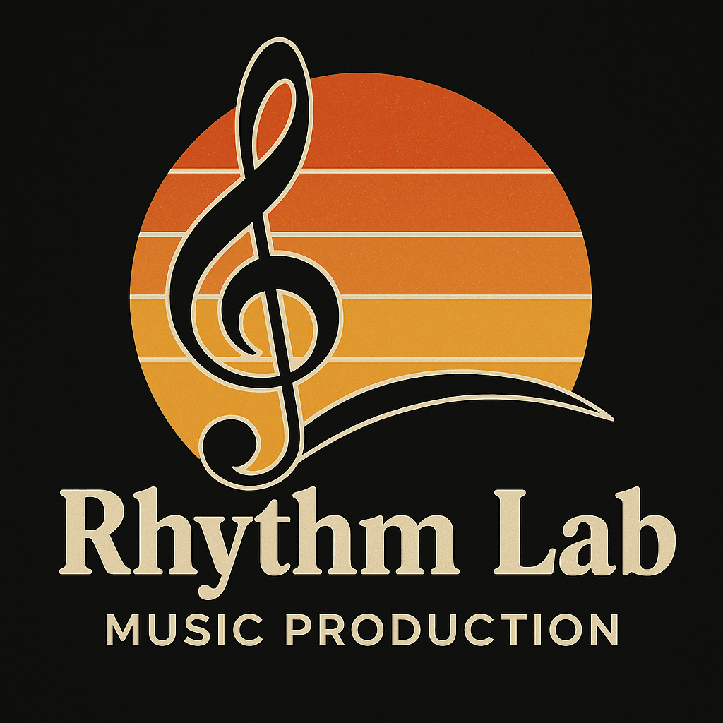 Retro Sunset Music Production Logo