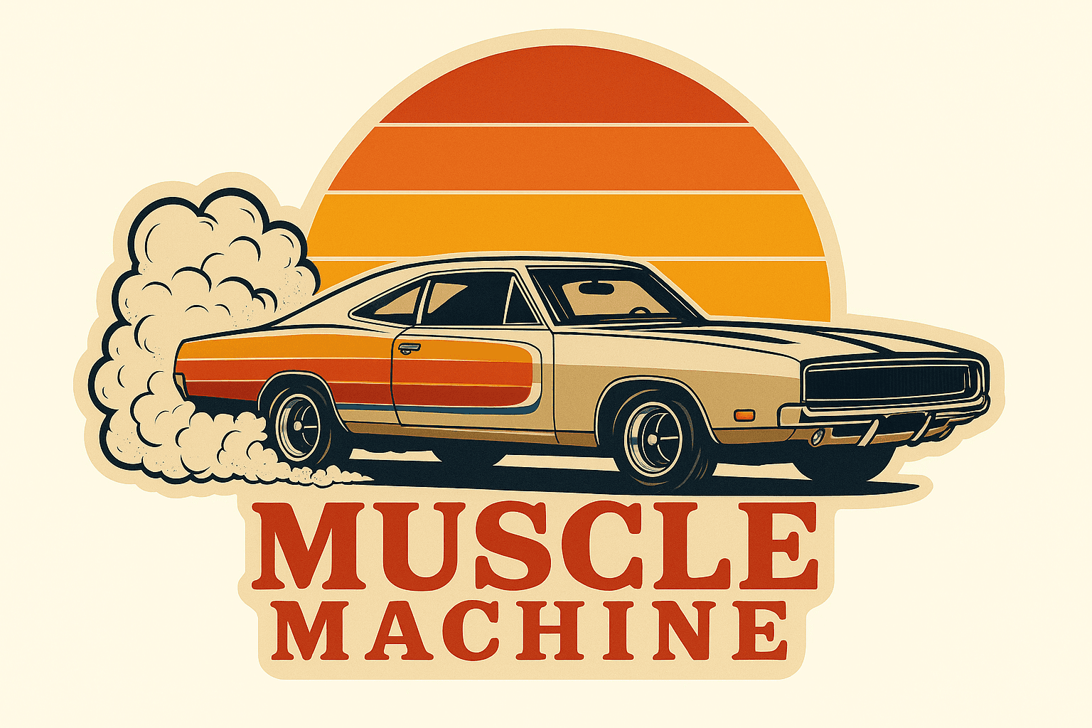 Retro Muscle Car Burnout with Sunset Stripes
