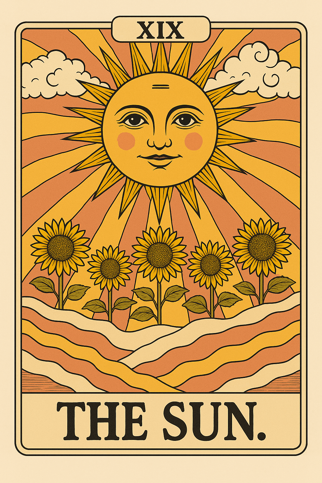 Vintage Tarot Card: The Sun with Sunflowers
