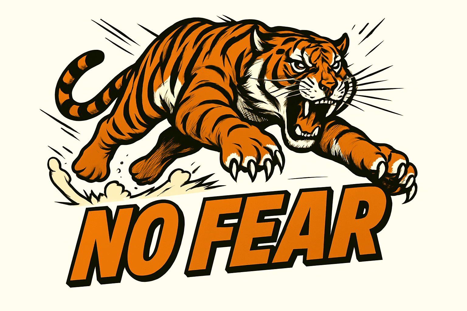 Fierce Tiger Leap with No Fear Text