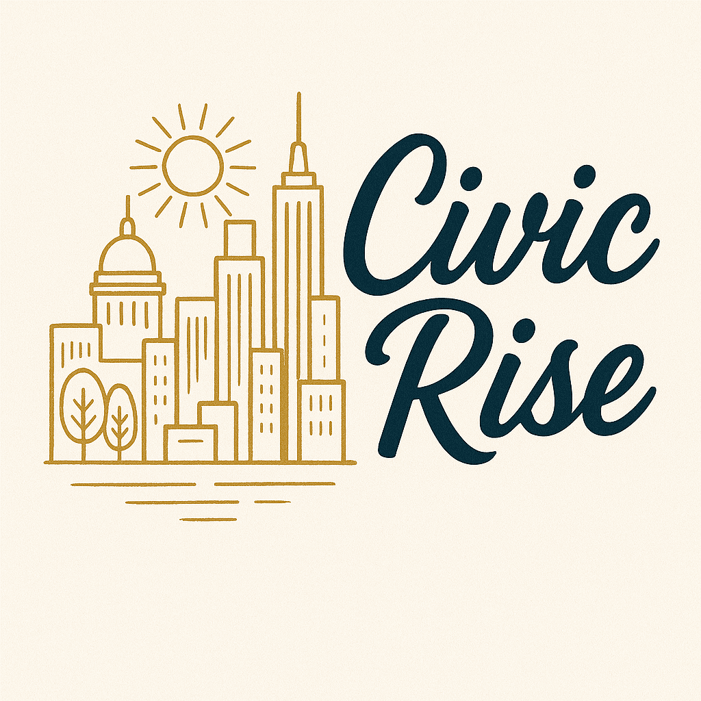 Sunlit Cityscape with Elegant Script Logo