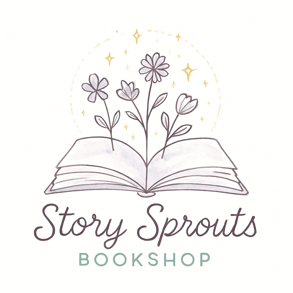 Whimsical Bookshop Logo with Blooming Flowers