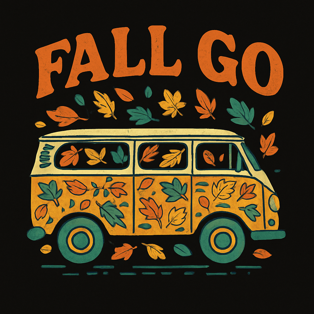 Fall Go: Retro Van with Autumn Leaves