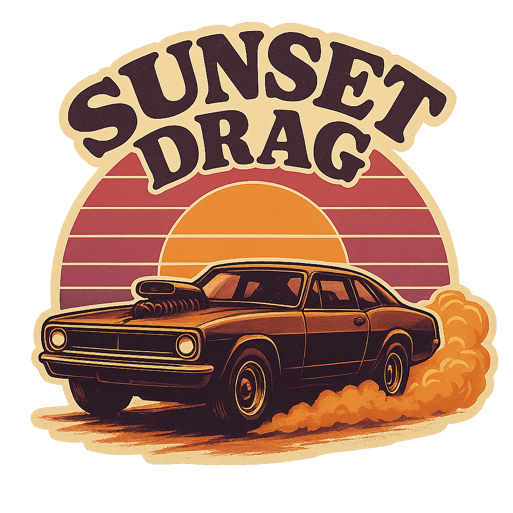 Vintage Muscle Car Sunset Drag Race Sticker