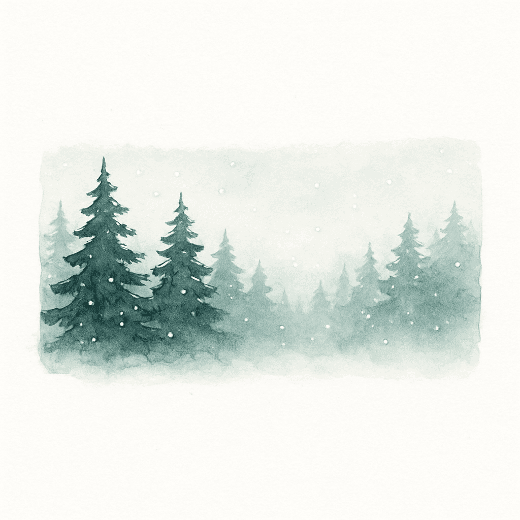 Serene Winter Pine Forest Watercolor