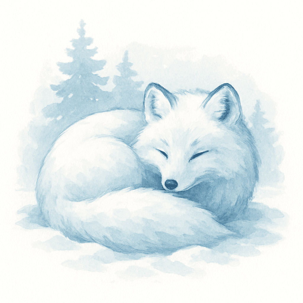 Serene Sleeping Arctic Fox in Winter Woods