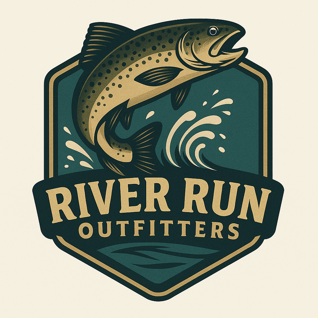 Jumping Trout River Outfitters Badge Logo